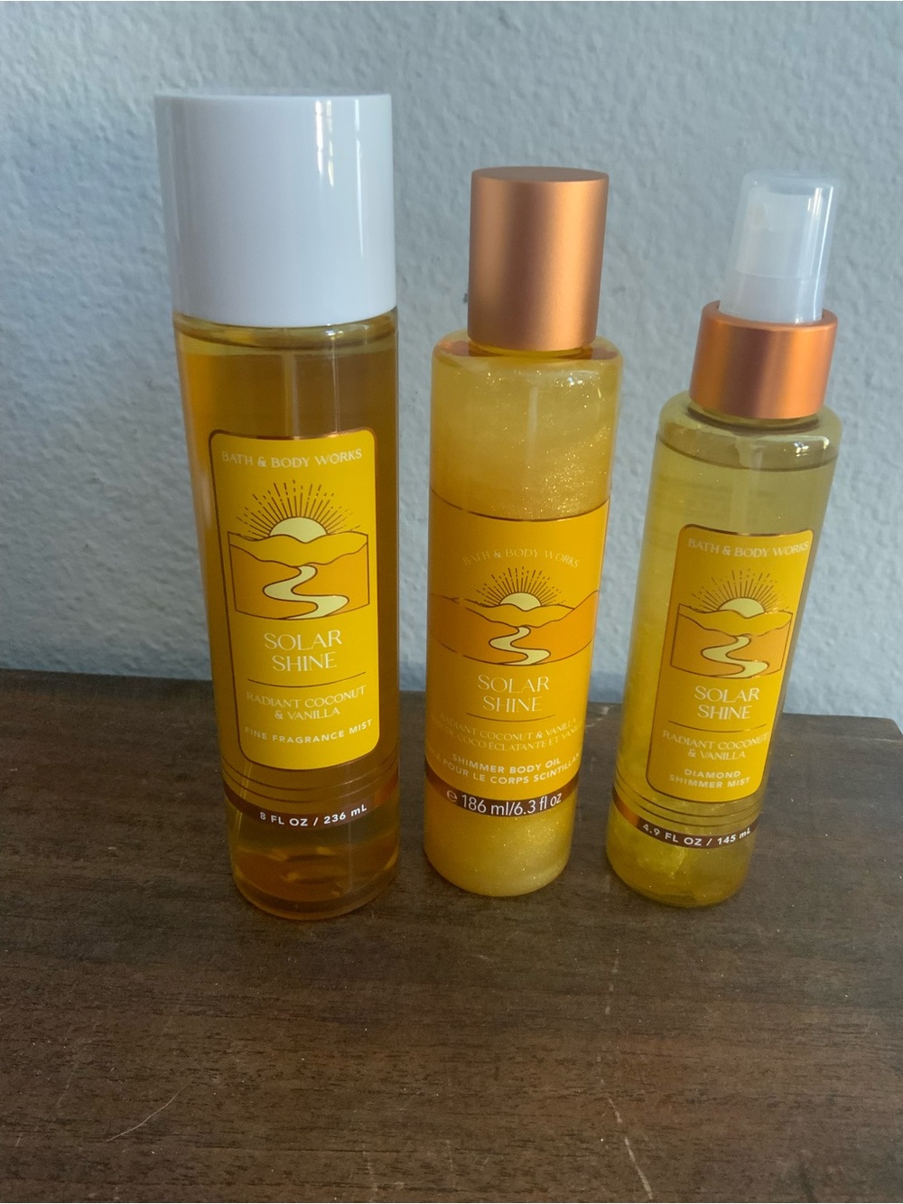 Bath & Body Works Solar Shine Trio — Yellow & Gold Bottles